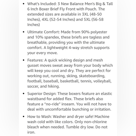 New Balance Men’s Big & Tall Boxer Brief 3 Pair 5XL. - Picture 12 of 13